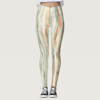 Leggings Green Peach Cream Stripes