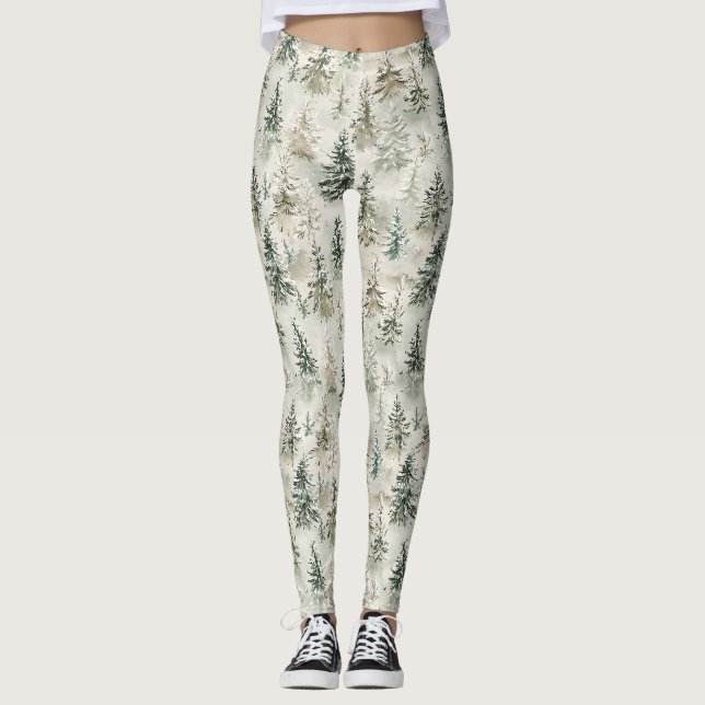 Leggings Green Pine Christmas Trees (Devant)