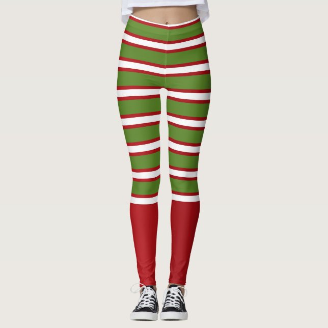 Leggings Green Red & White Layers Festive de vacances (Devant)