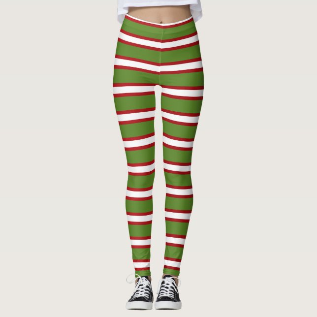 Leggings Green Red & White Stripes Noël de Noël (Devant)