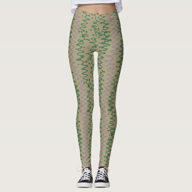 Leggings green tones geometric pattern with triangles (Devant)