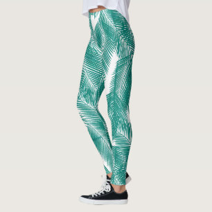 Leggings Green Tropical Palm Feuille Motif