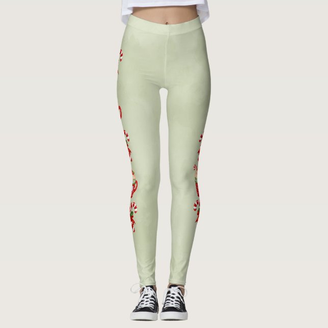 Leggings Green with Christmas Cocoa and Candy Canes (Devant)