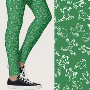 Leggings Grenouilles mignonnes motif vert et blanc
