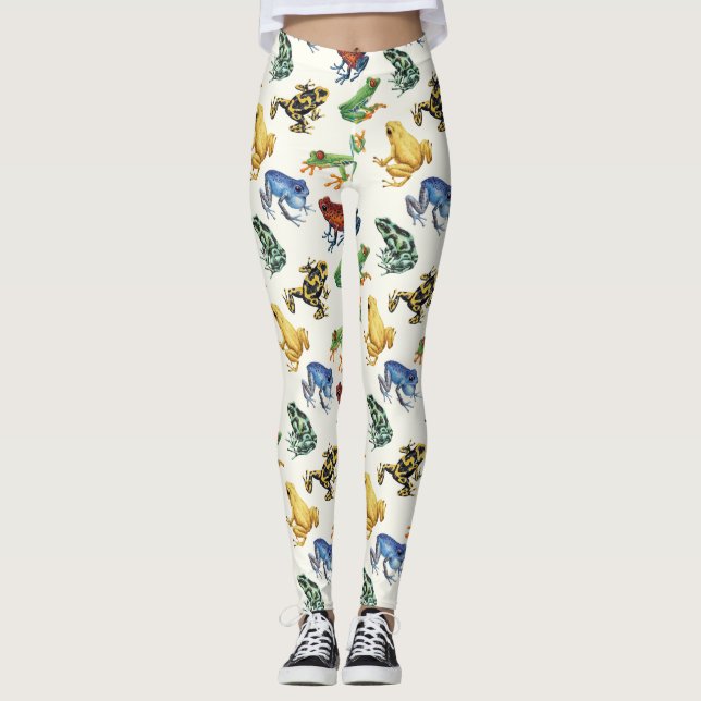 Leggings Grenouilles sur blanc naturel (Devant)