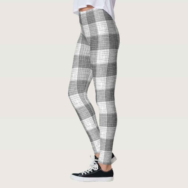 Leggings Grey and White Checkered Crosshatch Plaid  (Gauche)