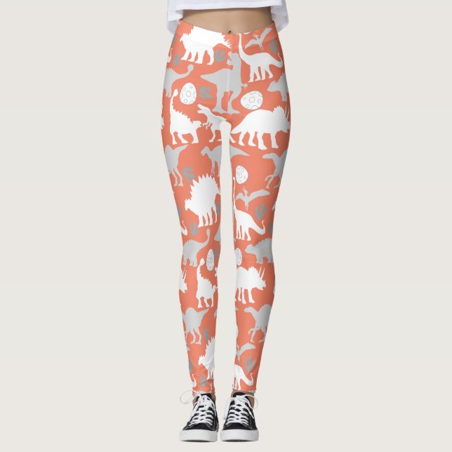 Leggings Grey Dino Motif Orange BG (Devant)