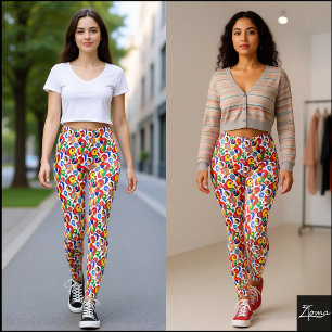 Leggings Gribouillis Abstrait de Couleurs Primaires Rétro D