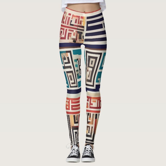 Leggings Griechische Schlüsseldrucke (Vorderseite)