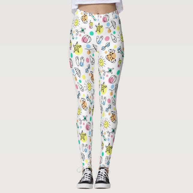Leggings Griffonnages mignons de vacances de plage d'été (Devant)