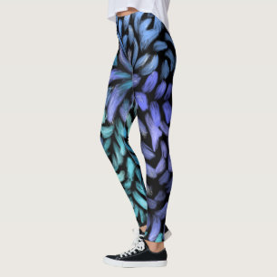 Leggings Grille de pétales turquoises et bleus tourbillonn