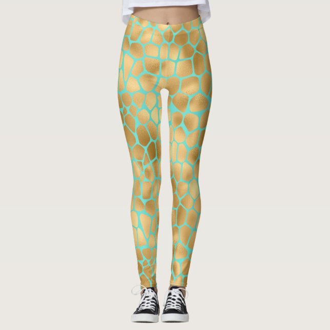 Leggings Grille d'or à la menthe (Devant)