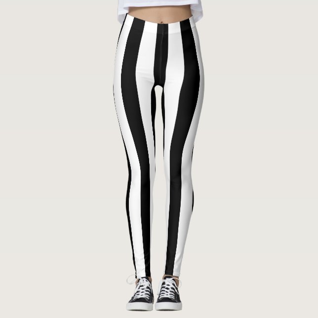 Leggings Grilles verticales noir et blanc de grande taille (Devant)