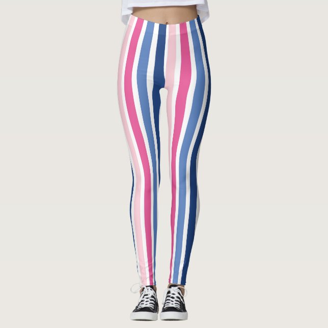 Leggings Grilles verticales roses et bleues (Devant)