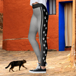 Leggings Gris argent métallisé empreinte de patte noire et 