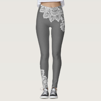 Leggings Gris avec accent de dentelle blanc