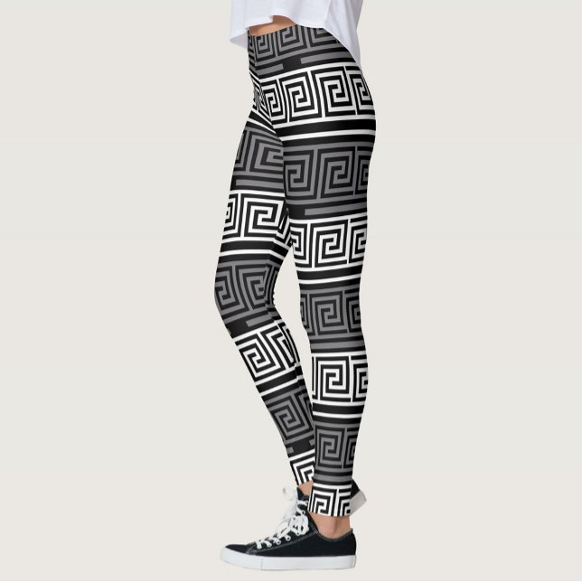 Leggings Gris Blanc Noir Clé grecque Fret Motif Design (Créateur téléchargé)