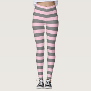 Leggings Gris de charbon de bois et rayures roses molles