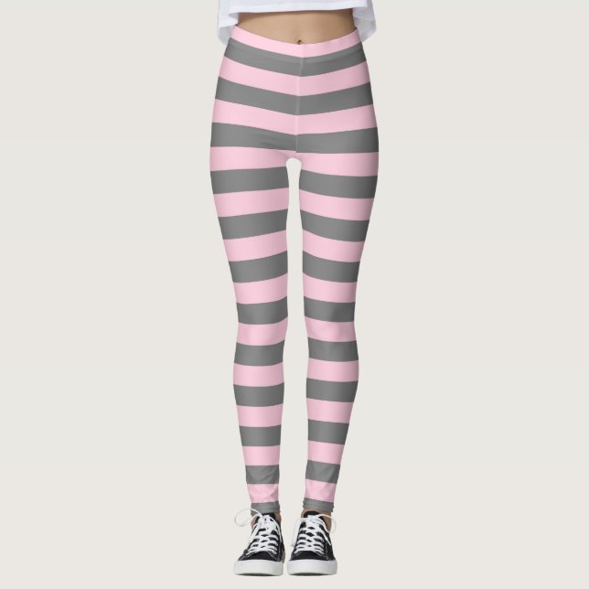 Leggings Gris de charbon de bois et rayures roses molles (Devant)