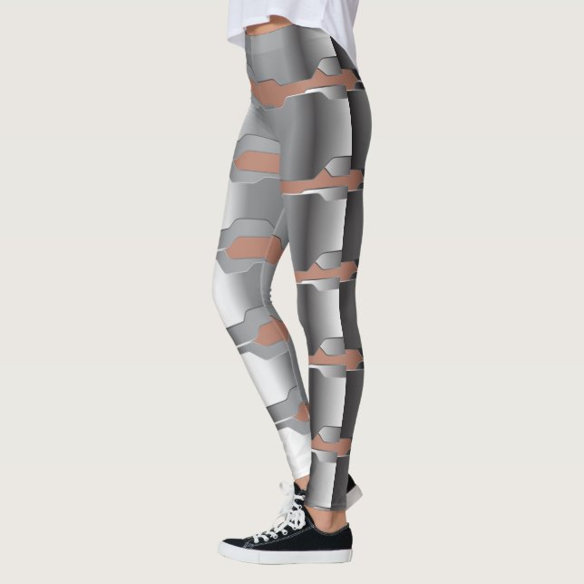 Leggings Gris géométrique moderne et texture métallique ros (Gauche)