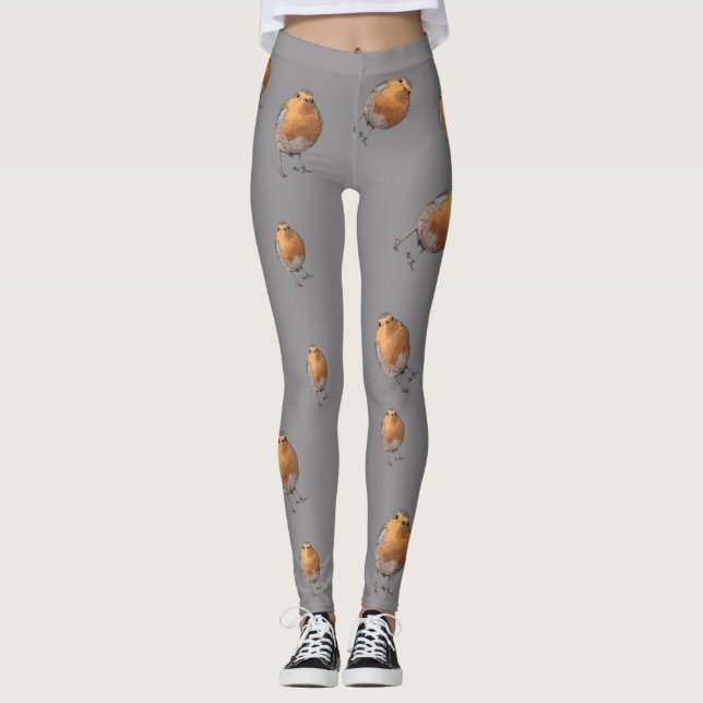 Leggings Gris moderne de rouge-gorge d'oiseaux de Robin (Devant)