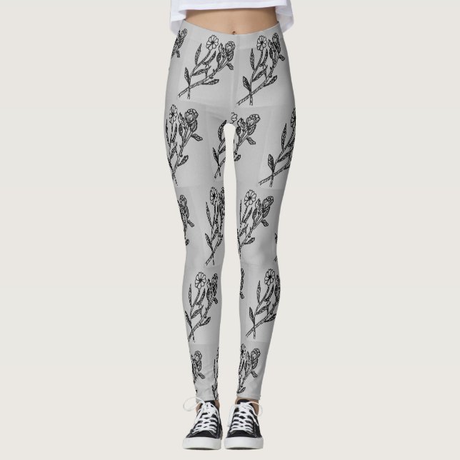 Leggings gris rose et marguerite (Devant)