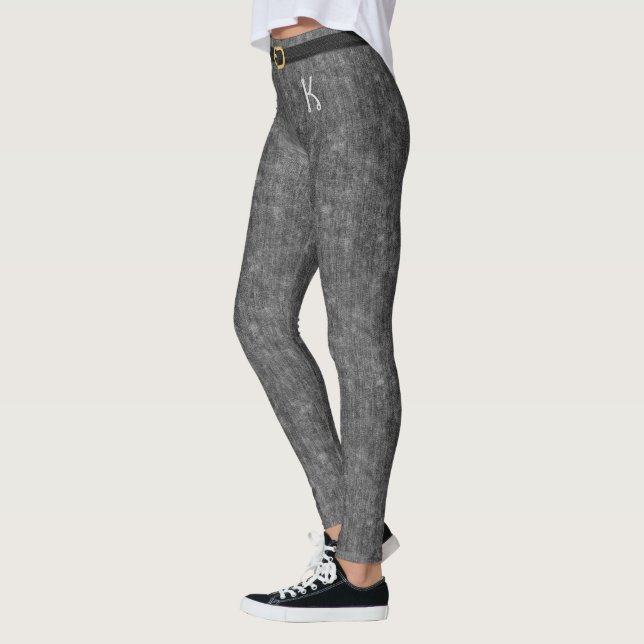 Leggings Gris Stonewashed Denim Jeans Monogramme customisé (Gauche)