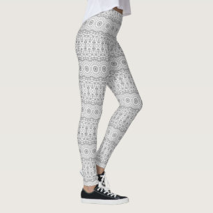 Leggings Gris sur le Mandala blanc médaillon rayé