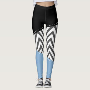 Leggings Gris Zigzag, Gris Chevron, Motif Zigzag, Bleu