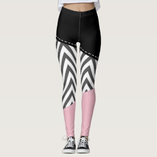Leggings Gris Zigzag, Gris Chevron, Motif Zigzag, Rose
