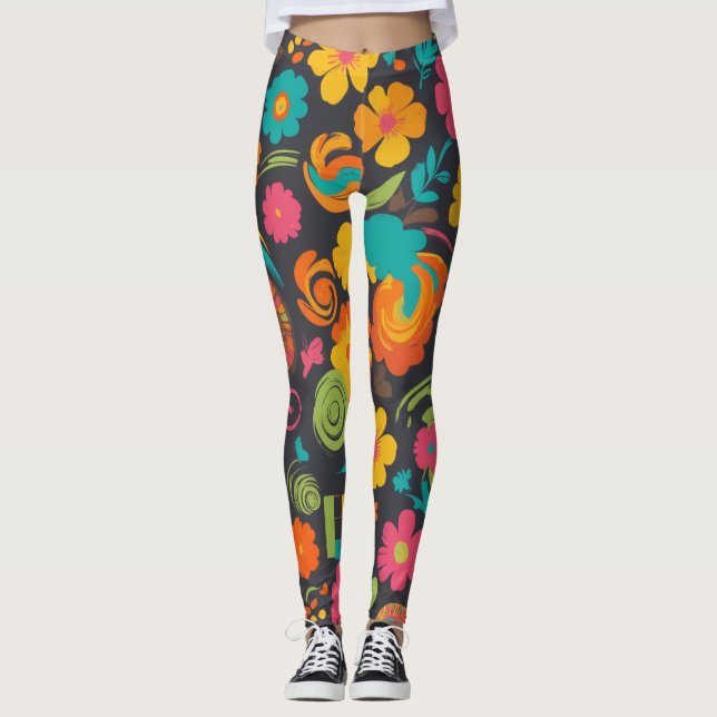 Leggings Groove Waves les années 70 Motif de ligne psychédé (Devant)