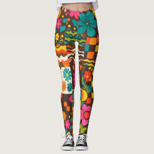 Leggings Groove Waves les années 70 Motif de ligne psychédé