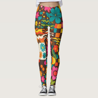 Leggings Groove Waves les années 70 Motif de ligne psychédé