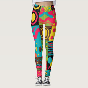 Leggings Groove Waves les années 70 Motif de ligne psychédé