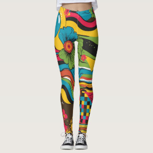Leggings Groove Waves les années 70 Motif de ligne psychédé