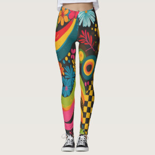 Leggings Groove Waves les années 70 Motif de ligne psychédé