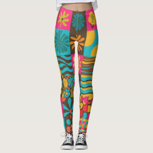 Leggings Groove Waves les années 70 Motif de ligne psychédé