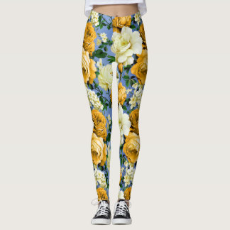 Leggings Grosse Fleur de rose jaune rétro