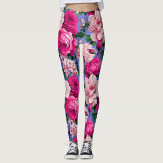 Leggings Grosse Fleur rose rétro