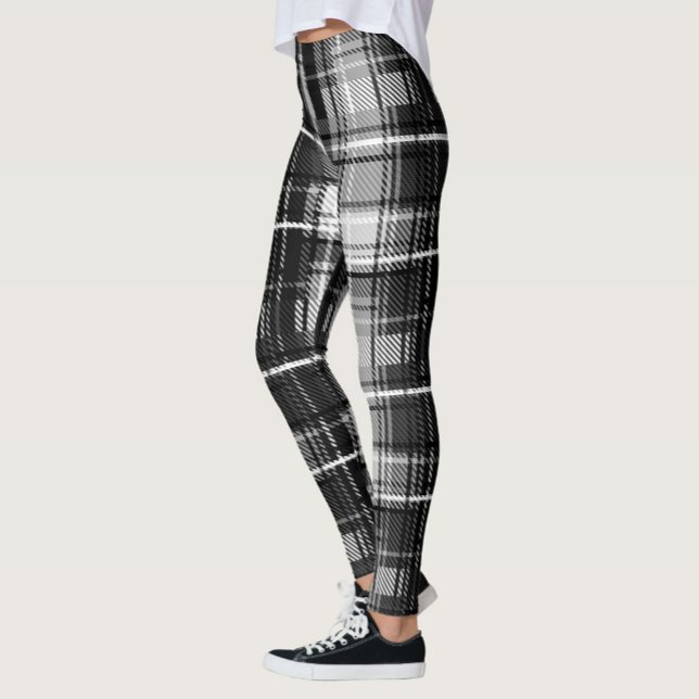 Leggings Grund Black Blanc Flannel Plaid Tartan Design (Créateur téléchargé)