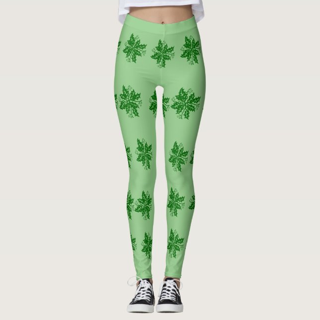 Leggings - Grüne Holly-Branchen (Vorderseite)
