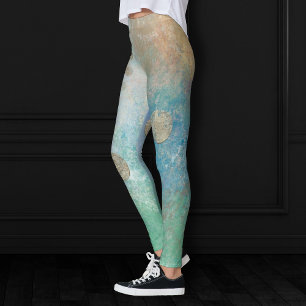 Leggings Grunge Côtière Aquarelle bleu et vert or