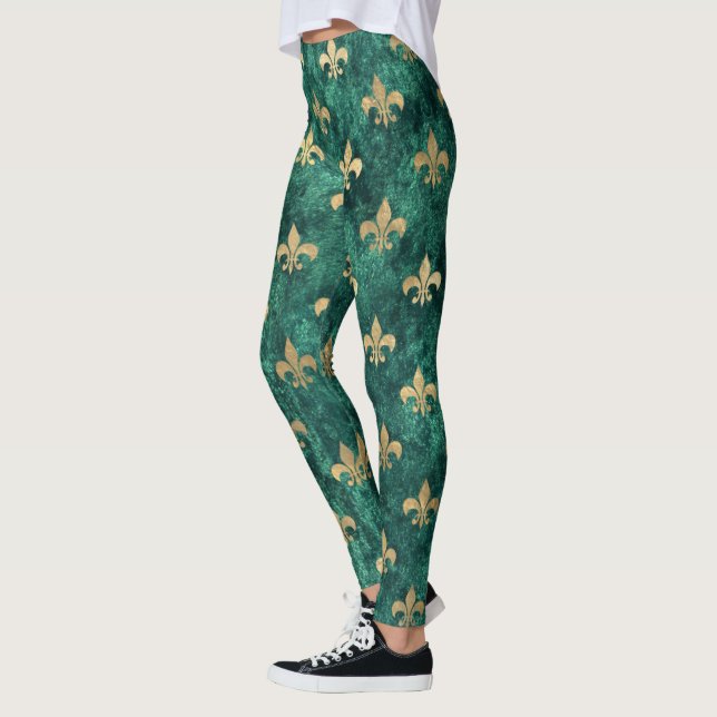 Leggings Grunge Green Velvet Fleur De Lis Mardi Gras (Gauche)
