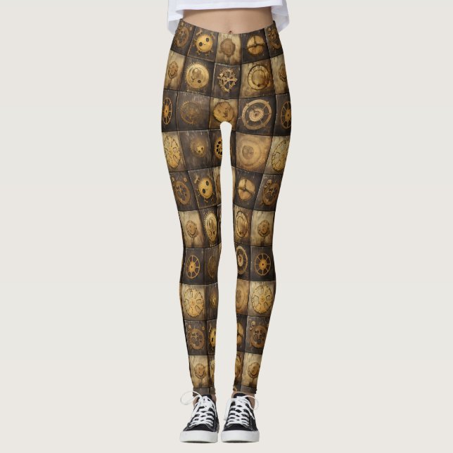 Leggings Grunge Rustic Steampunk Horloge (15) (Devant)