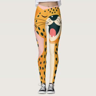 Leggings Guépard de dessin animé bâillant Safari fantaisist