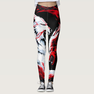 Leggings Guerrier Loup Cosmique Rouge Blanc