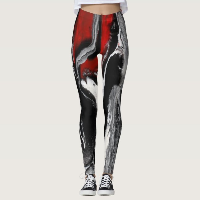 Leggings Guêtres abstraites de noir, blanches et de rouge - (Devant)