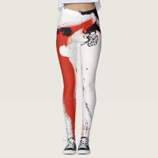 Leggings Guêtres abstraites de noir, blanches et de rouge -