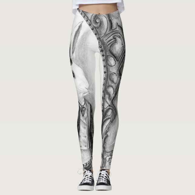 Leggings Guêtres blanches Alice de lapin partout au pays (Devant)