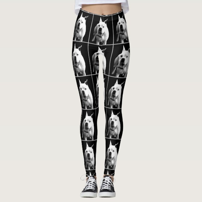 Leggings Guêtres blanches d'art de chien de boxeur (Devant)